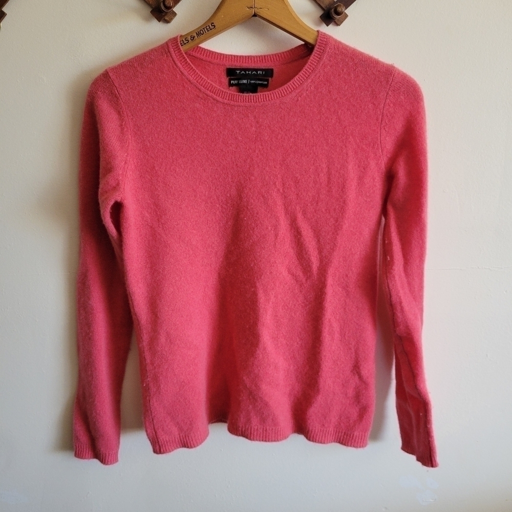 Tahari Cashmere Sweater Crew Neck Lighter Extra Small Pink Barbie